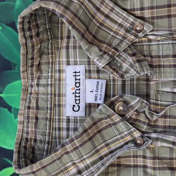 Men's Large Carhartt Plaid Button Down T-Shirt Made From 100% Cotton - Picture 2 of 9